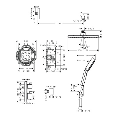Душевой набор Hansgrohe Pulsify 105, 3jet, шланг 160 см, хром, 24303000