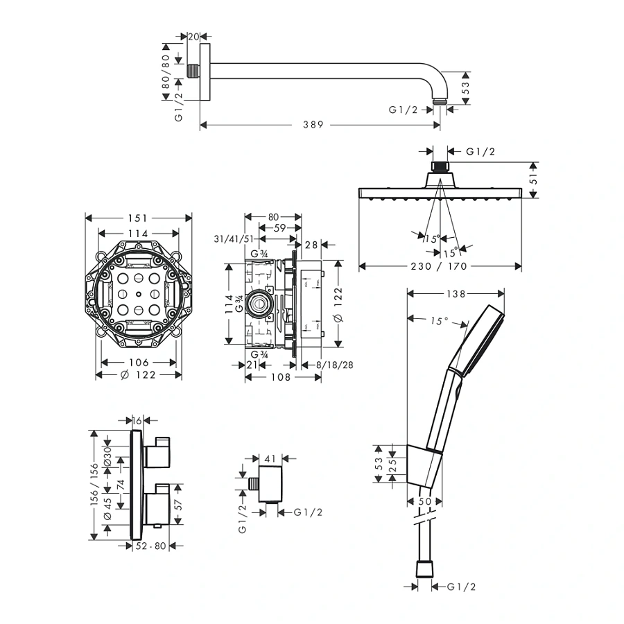 Душевой набор Hansgrohe Pulsify 105, 3jet, шланг 160 см, хром, 24303000