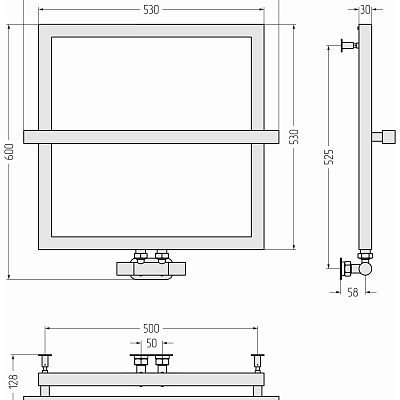 Водяной полотенцесушитель Сунержа Штиль EU50+ 530х530, Матовый чёрный, арт.31-0256-5353