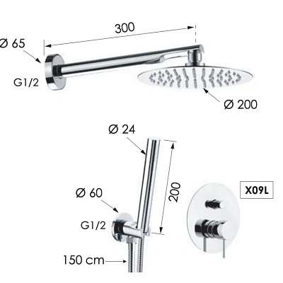 Душевая система Remer X Style X09S02, хром