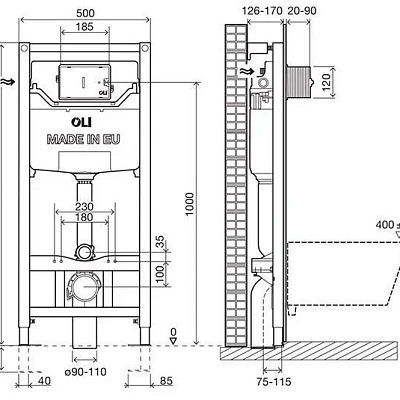 Комплект инсталляции OLI 120 + клавиша смыва Blink бронза, 885055+887610