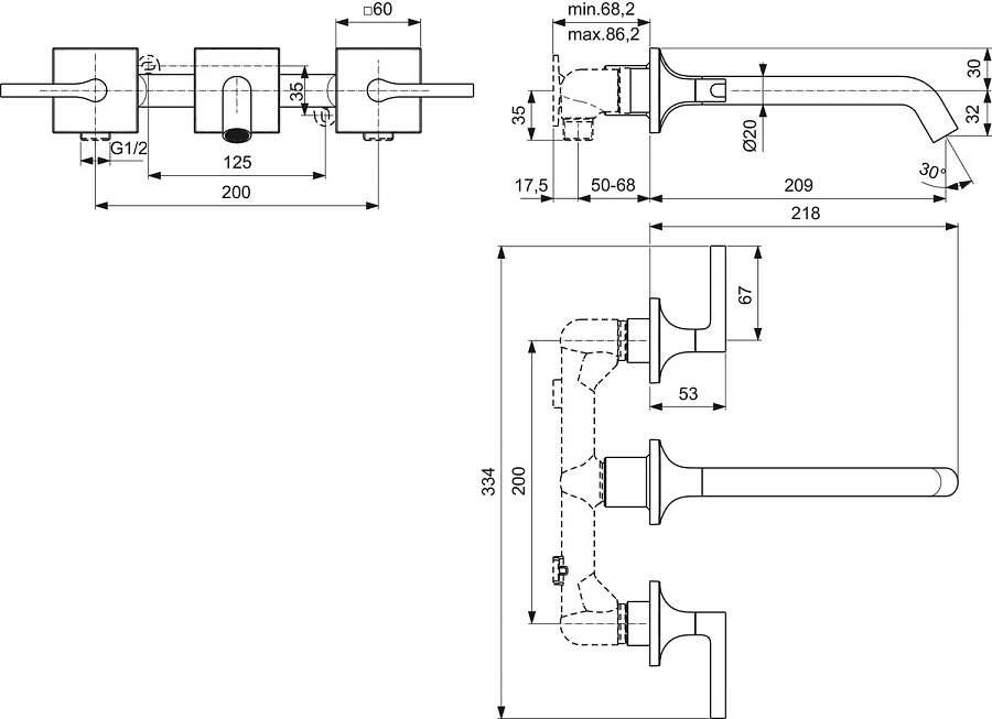 Смеситель для раковины скрытого монтажа Ideal Standard Atelier Joy Neo BD154A5, магнит