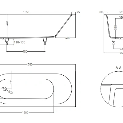 UM12212 Ванна встраиваемая LoveForm LOFO 170x75 Gelcoat белый глянцевый