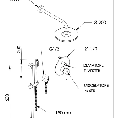 Комплект: Душевая система Remer X Style X09S01EC20, хром