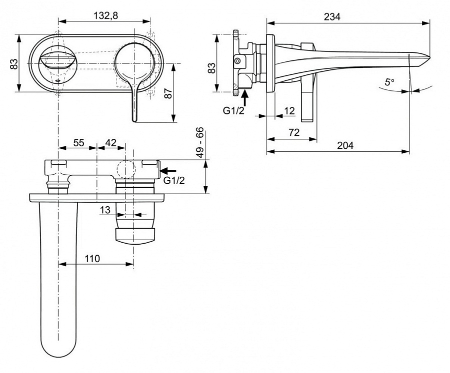 Смеситель Ideal Standard Melange настенный для раковины, хром, A5591AA