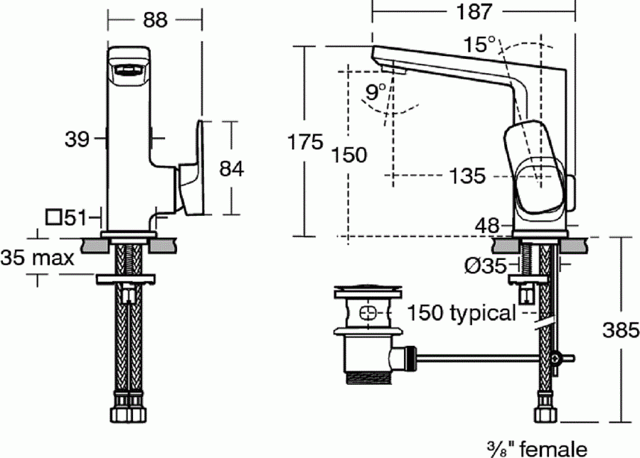 Смеситель Ideal Standard Tonic II A6332AA для раковины, с донным клапаном