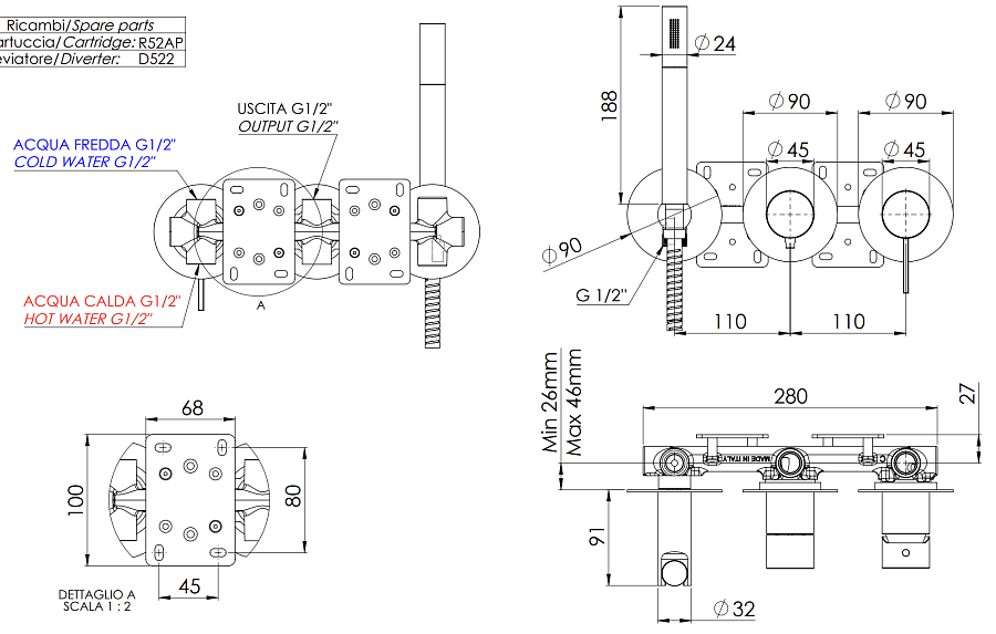 Смеситель для душа Remer Metrica MC97D2P, хром