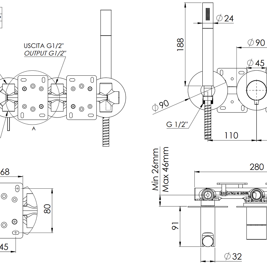 Смеситель для душа Remer Metrica MC97D2P, хром