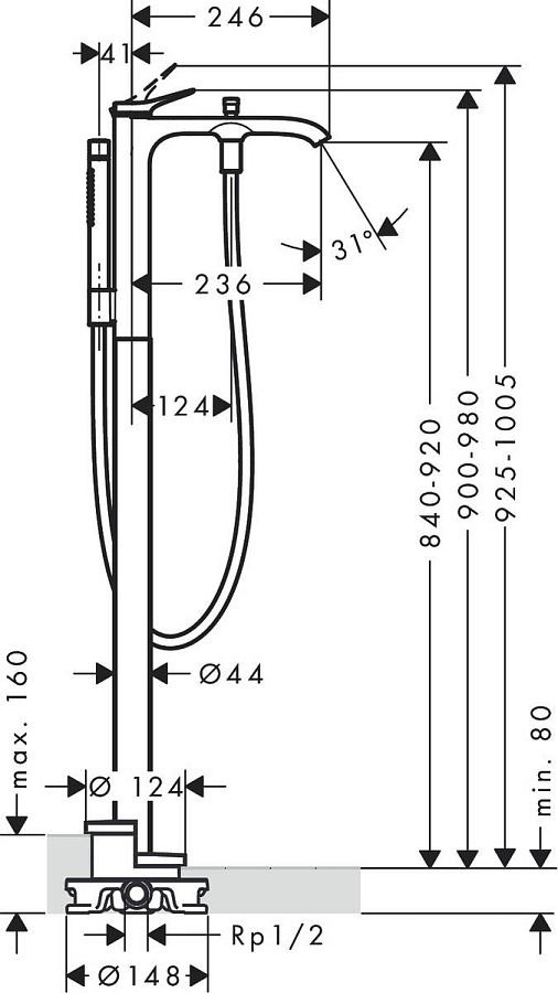 Смеситель для ванны Hansgrohe Vivenis, напольный, хром, 75445000