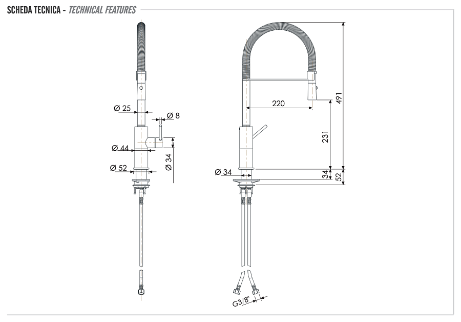Смеситель для кухни Remer X Style INOX SSX543, нержавеющая сталь