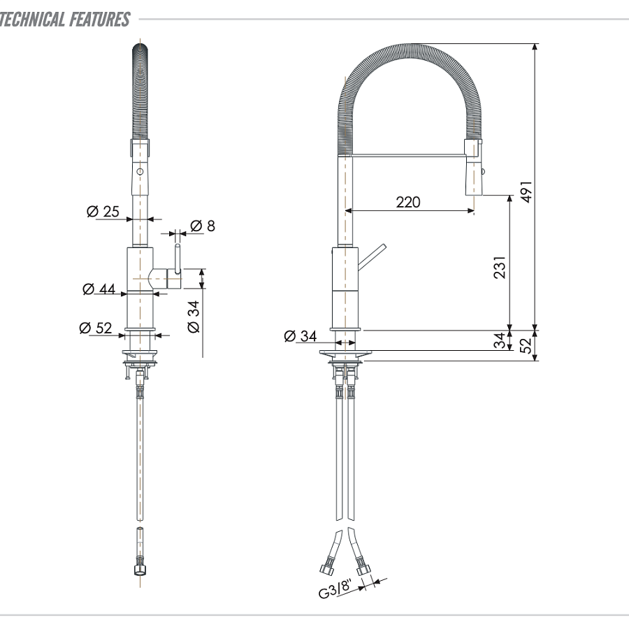 Смеситель для кухни Remer X Style INOX SSX543, нержавеющая сталь