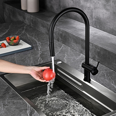 AQM9901MB Cucina Смеситель для кухни с выдвижным U-образным изливом,черный матовый
