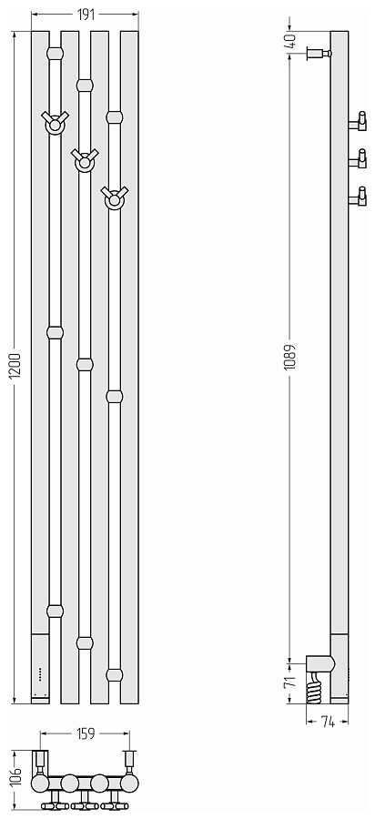 Электрический полотенцесушитель Сунержа Кантата 3.0 1200х159 левый, Без покрытия, арт.00-5846-1216