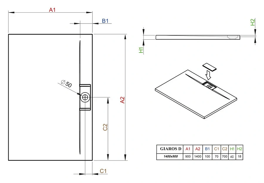 Поддон для душа Radaway Giaros MKGD1490-03 D, 90 x 140 см, прямоугольный