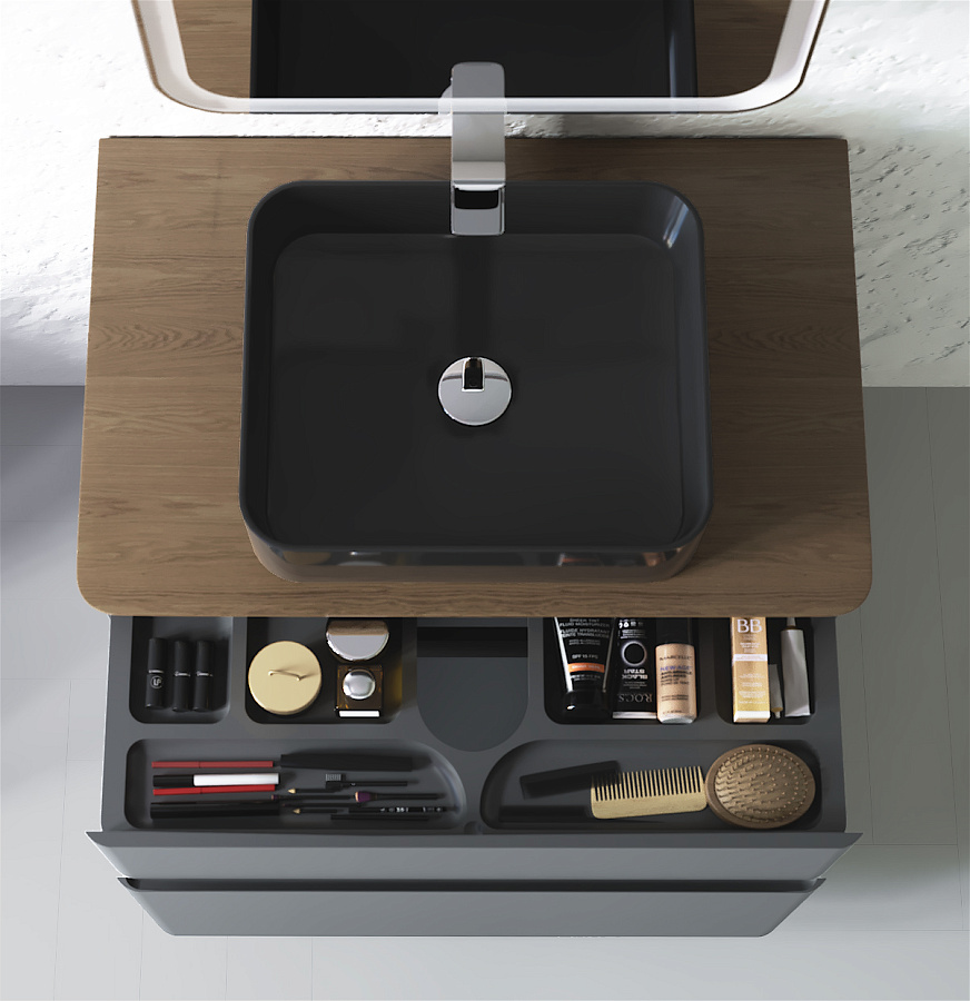 Тумба под умывальник Raval Morelle 80 напольная антрацит/трюфель