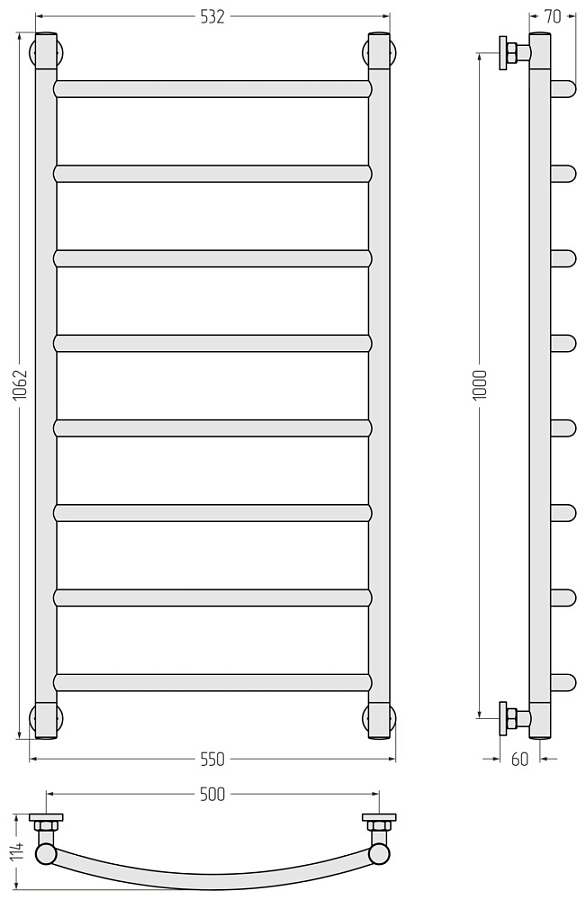 Водяной полотенцесушитель Сунержа Галант+ 1000х500, Без покрытия, арт.00-0200-1050