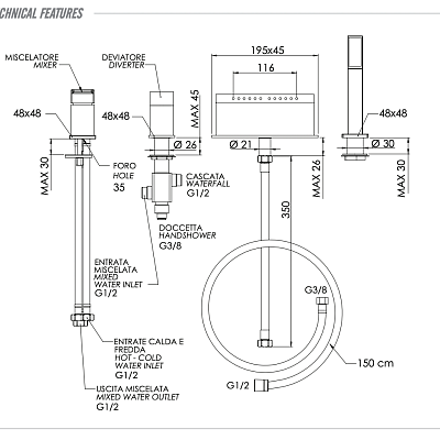 Смеситель для ванны Remer Qubika Q06