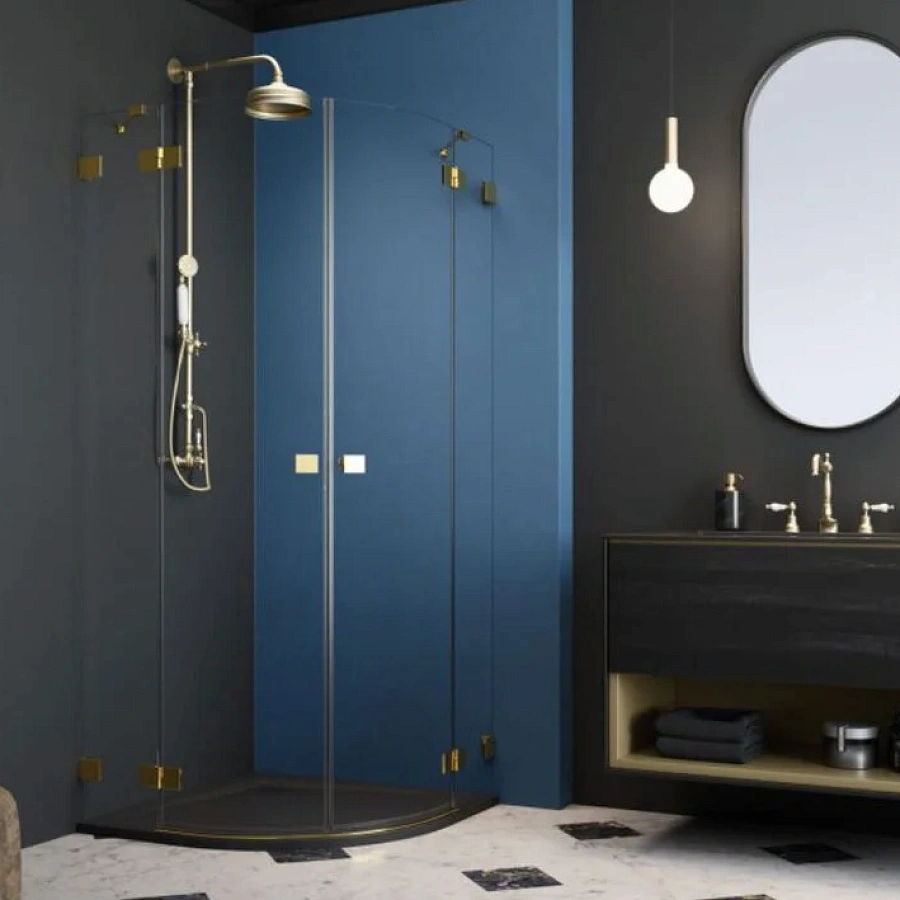 Душевая дверь Radaway Essenza Pro Gold PDD 80L, 80 х 200 см, с неподвижной частью, стекло прозрачное, профиль золото, левая, 10095080-09-01L