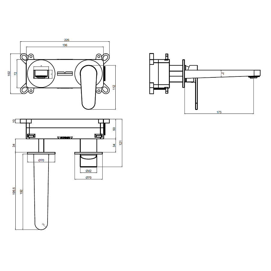 AQM6915MB Novara Смеситель для раковины настенный на 2отв., цвет черный матовый