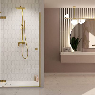 Душевая дверь Radaway Essenza Pro Brushed Gold DWJ 100x200 L стекло прозрачное/профиль брашированное золото