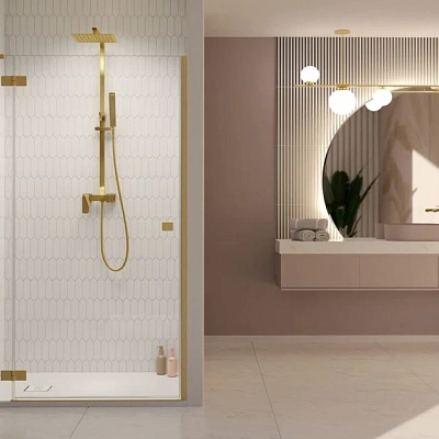 Душевая дверь Radaway Essenza Pro Brushed Gold DWJ 100x200 L стекло прозрачное/профиль брашированное золото