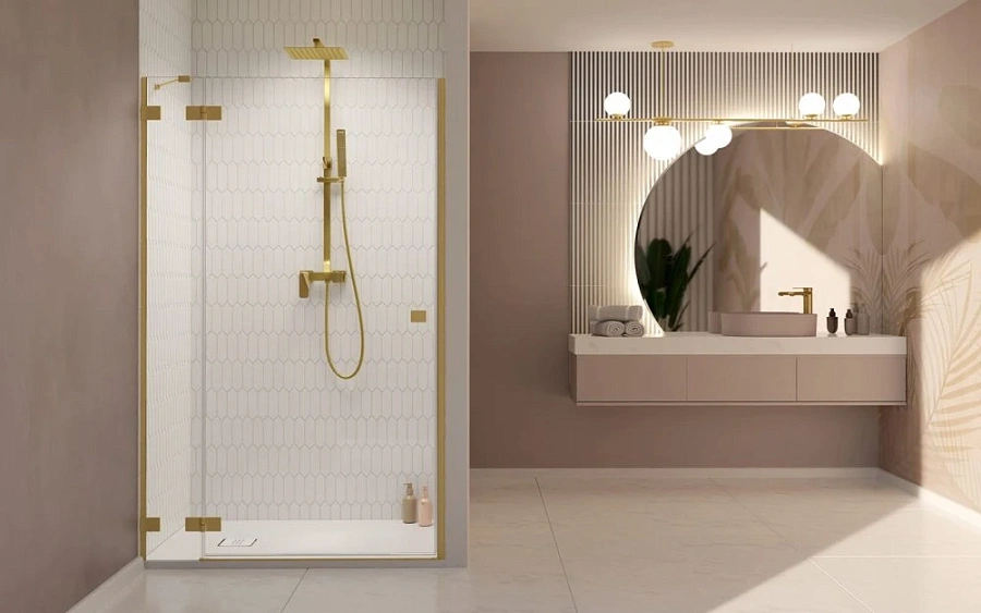 Душевая дверь Radaway Essenza Pro Brushed Gold DWJ 100x200 L стекло прозрачное/профиль брашированное золото