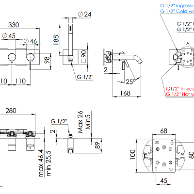 Смеситель для ванны Remer Metrica MC53D2XV, сталь