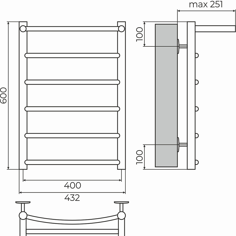 Классик с полкой П6 400х600 Полотенцесушитель TERMINUS, арт.4670078556707