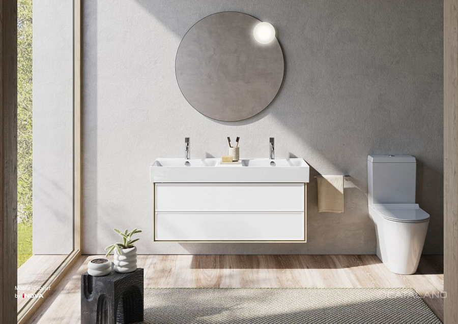 Раковина Catalano Premium 120х47, арт.0221220001, на 2 чаши, без отв. под смеситель, белый глянцевый