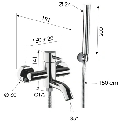 Смеситель для ванны Remer X Style X02NO, черный матовый