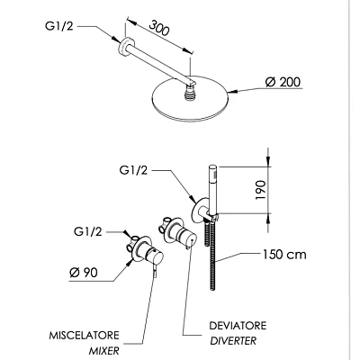 Душевая система Remer X Style X96S02ORL, медь глянцевая