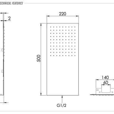 Верхний душ настенный 50x22 см Remer INOX SS350UFX