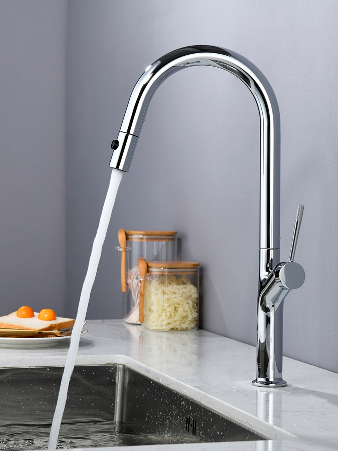AQM9905CR Cucina Смеситель для кухни с выдвижным U-образным изливом, с подключением к фильтру с питьевой водой, хром