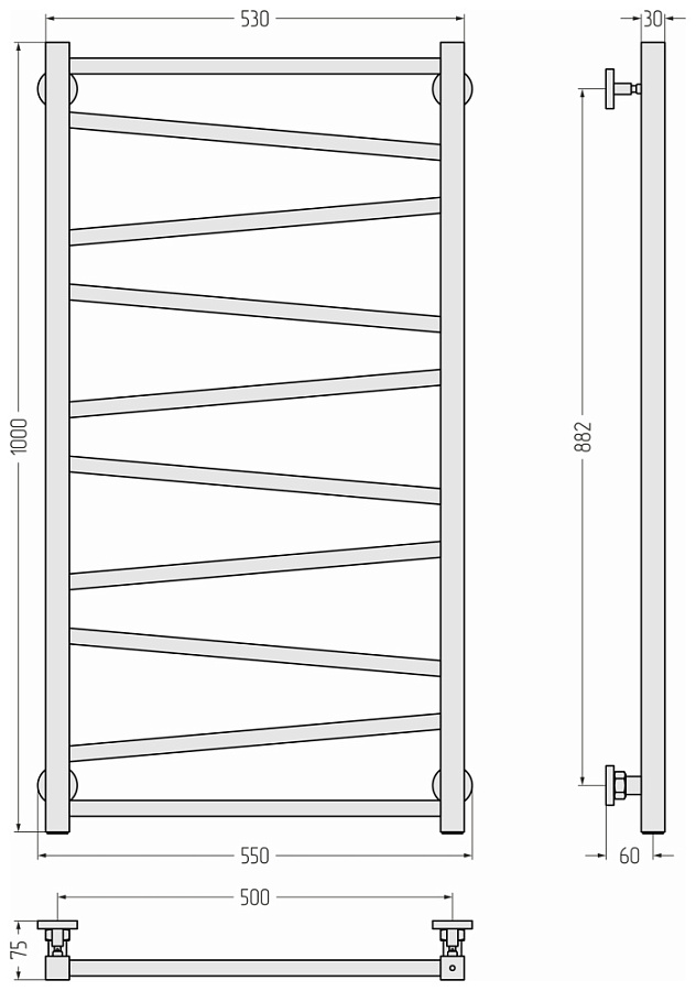 Водяной полотенцесушитель Сунержа Сирокко 1000х500, Золотой шёлк, арт.32-0253-1050