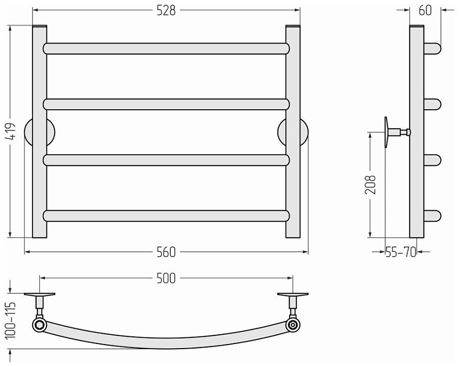 Водяной полотенцесушитель Стилье Универсал-50 500х500 (4) Г 21, Без покрытия, арт.00650-5050