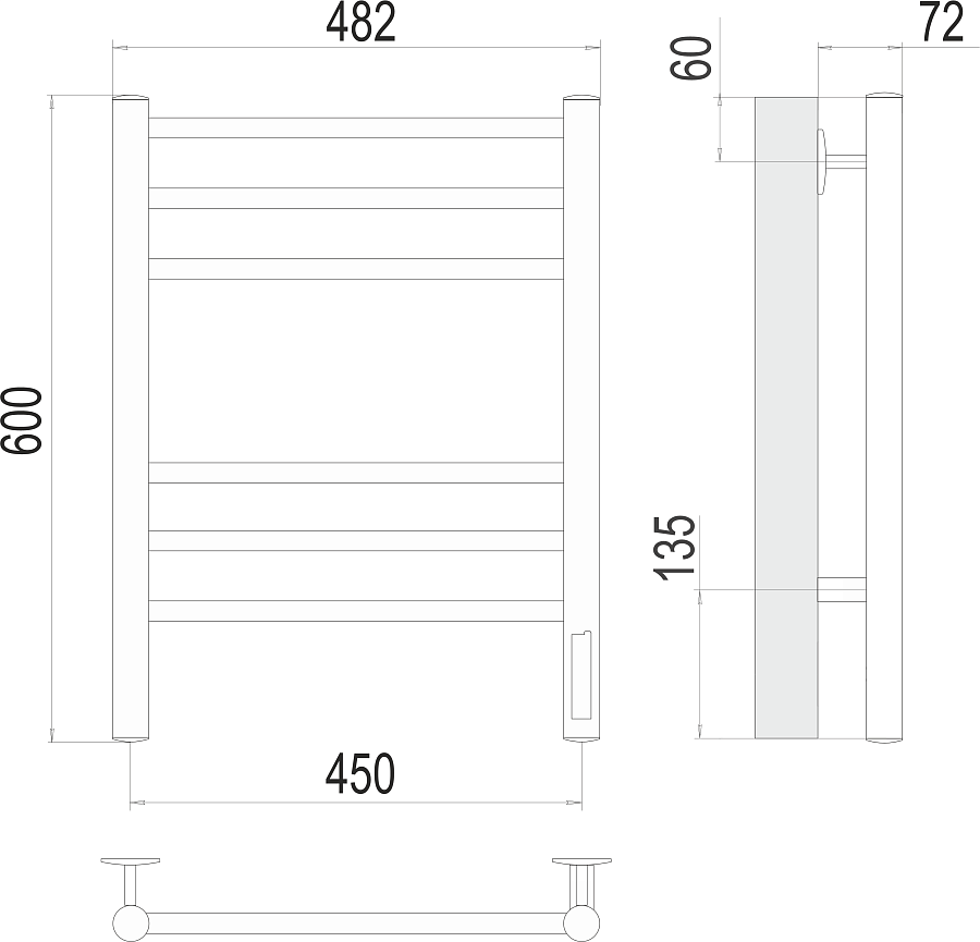 Аврора П6 450х600 электро КС 9003 матовый ( new встроен диммер) Полотенцесушитель TERMINUS, арт.4670078527462