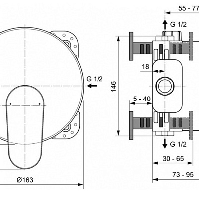Смеситель Ideal Standard Cerafine Model O встраиваемый для душа, хром, A7349AA