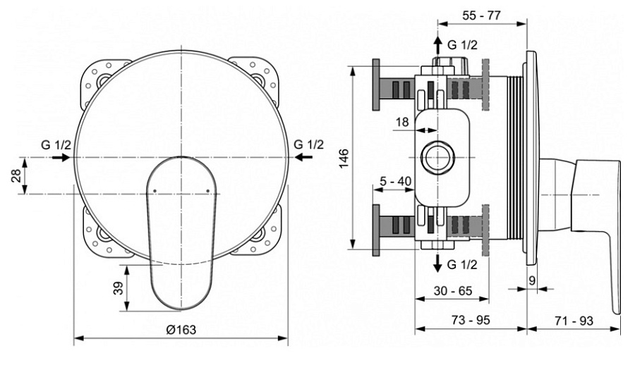 Смеситель Ideal Standard Cerafine Model O встраиваемый для душа, хром, A7349AA