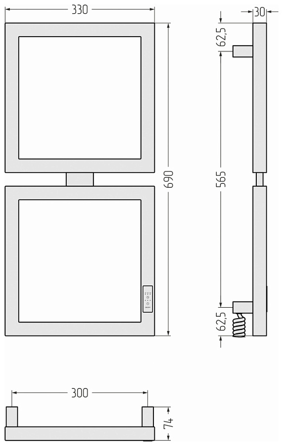 Электрический полотенцесушитель Сунержа Этюд E 690х300 правый, Матовый белый, арт.30-0845-6030