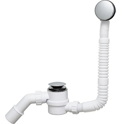 Сифон для ванны (слив-перелив) McAlpine MRB11, Click-clack (300-700мм), с прочисткой снаружи, хром