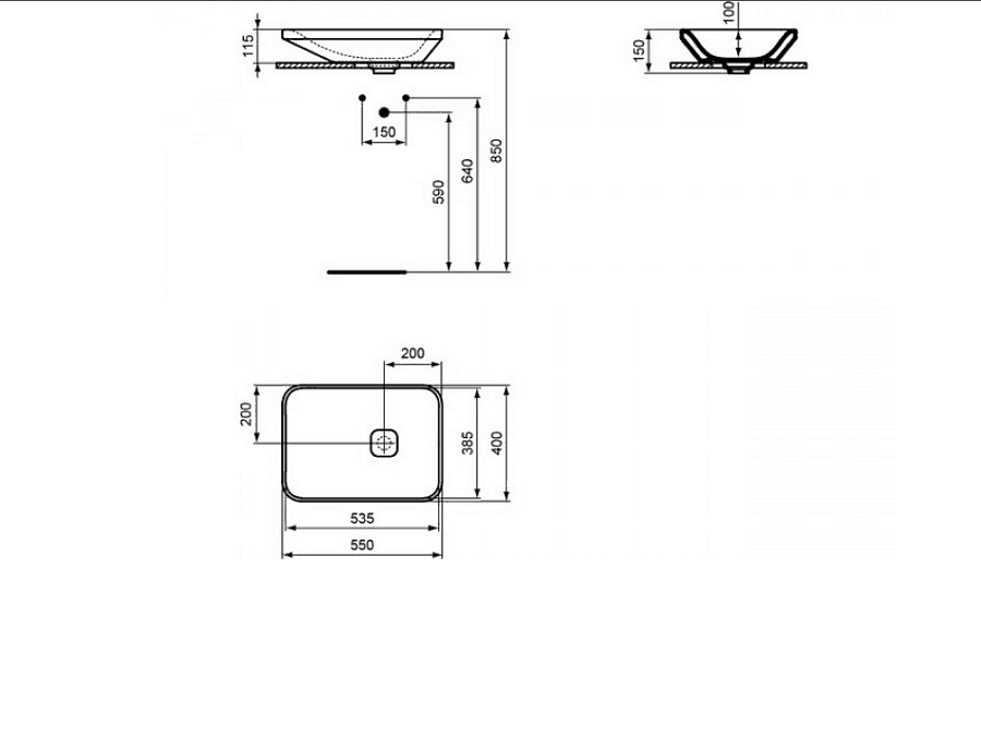 Асимметричный умывальник-чаша 55x40 см Ideal Standard TONIC II Vessel K083301