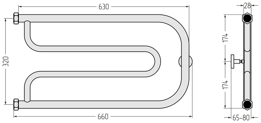 Водяной полотенцесушитель Сунержа Гусли+ 320х650, Античное белое золото, арт.10-4009-3265