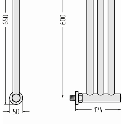 Водяной полотенцесушитель Сунержа Хорда ПП 600х195, Без покрытия, арт.00-4124-0600