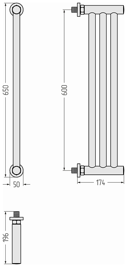 Водяной полотенцесушитель Сунержа Хорда ПП 600х195, Без покрытия, арт.00-4124-0600