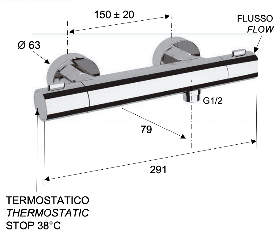 Смеситель термостатический для душа Remer Elegance EQ31. хром