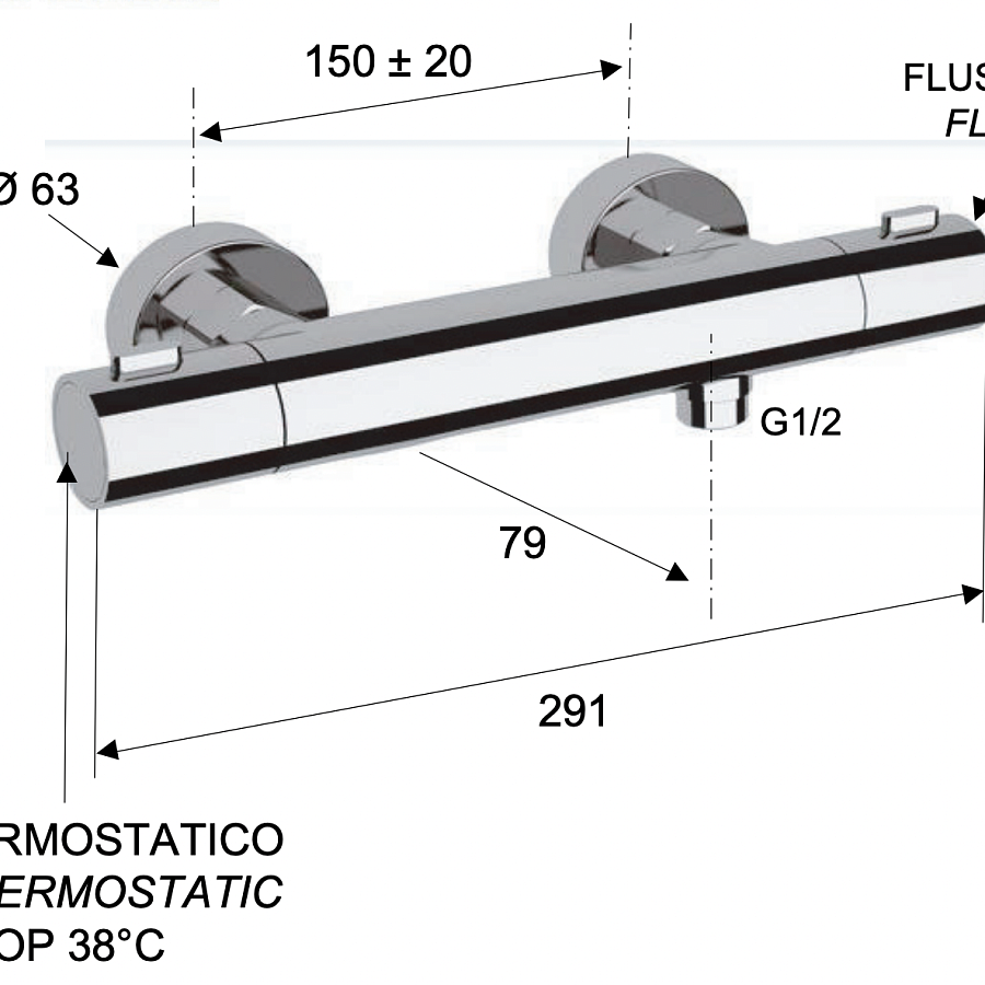 Смеситель термостатический для душа Remer Elegance EQ31. хром