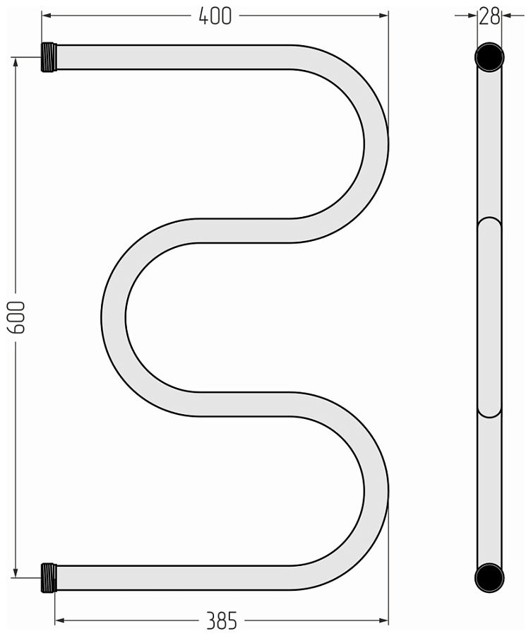 Водяной полотенцесушитель Стилье М-образный 600х400 резьба-сгон 1", Без покрытия, арт.00004-6040
