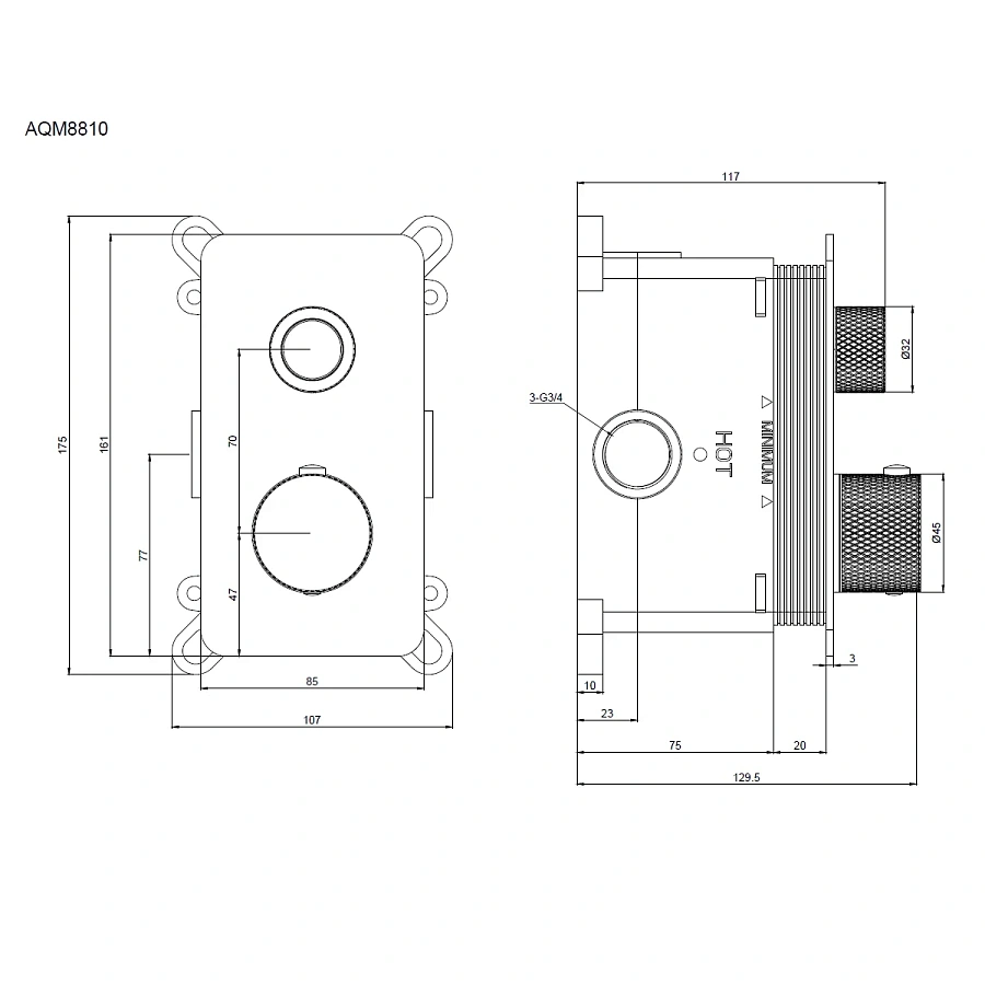 Смеситель с термостатом встраиваемый на 1 потребителя комплект с монтажной частью