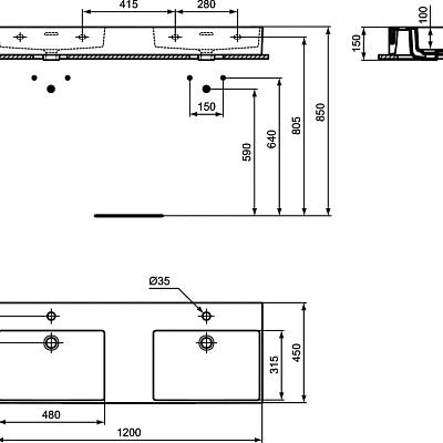 Двойной умывальник 120x45 см Ideal Standard Extra T373101