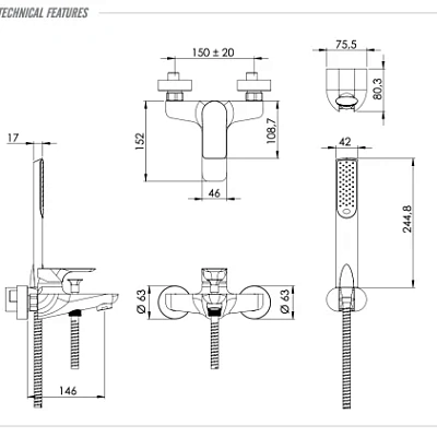 Смеситель для ванны Remer Infinity I02BG, золото брашированное